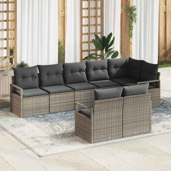 ARDEBO.de - Sofa Set mit Kissen 8 pcs Grau Poly Rattan