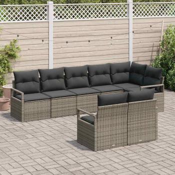 Sofa Set mit Kissen 8 pcs Grau Poly Rattan