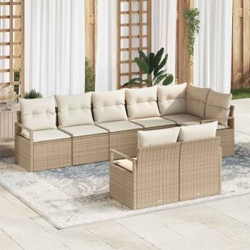 ARDEBO.de - 8-teiliges Garten Sofa Set mit Kissen in Beige, Poly Rattan, 2-Sitzer Garten Sofa mit Kissen in Beige, Poly Rattan