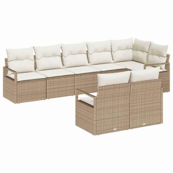 8-teiliges Garten Sofa Set mit Kissen in Beige, Poly Rattan, 2-Sitzer Garten Sofa mit Kissen in Beige, Poly Rattan