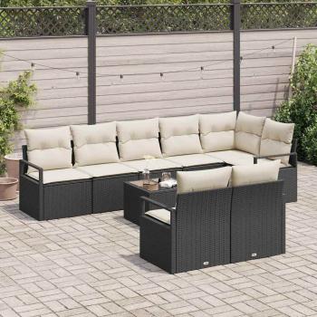 8-teiliges Garten-Sofa-Set mit Kissen Braun Poly-Rattan, 2-Sitzer Garten-Sofa mit Kissen Schwarz Poly-Rattan