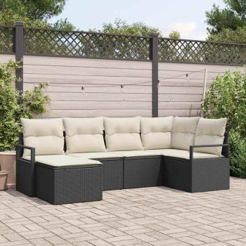 ARDEBO.de - 6-teilige Garten Sofa Set mit Kissen Schwarz Poly Rattan, 2-Sitzer Garten Sofa mit Kissen Schwarz Poly Rattan