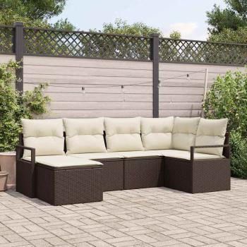 ARDEBO.de - 6-teiliges Garten-Sofa-Set mit Kissen Braun Poly Rattan, 2-Sitzer Garten-Sofa mit Kissen Braun Poly Rattan