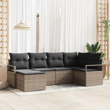 ARDEBO.de - 6-teilige Garten Sofa Set mit Kissen Grau Poly Rattan, 2-Sitzer Garten Sofa mit Kissen Grau Poly Rattan