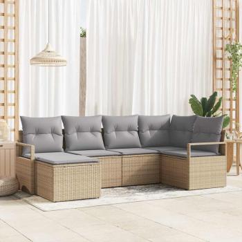 ARDEBO.de - 6-teiliges Garten Sofa Set mit Kissen Beige Poly Rattan, 2-Sitzer Garten Sofa mit Kissen Beige Poly Rattan
