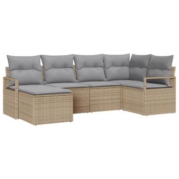 6-teiliges Garten Sofa Set mit Kissen Beige Poly Rattan, 2-Sitzer Garten Sofa mit Kissen Beige Poly Rattan