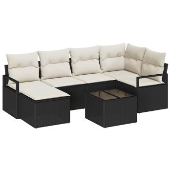 6-teiliges Garten-Sofaset mit Kissen Braun Poly-Rattan, 2-Sitzer Garten-Sofa mit Kissen Schwarz Poly-Rattan
