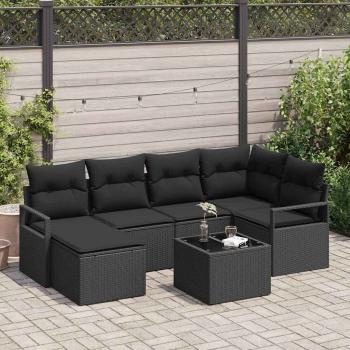 ARDEBO.de - 7-teiliges Garten-Sofa-Set mit Kissen Beige Poly-Rattan, 2-Sitzer Garten-Sofa mit Kissen Schwarz Poly-Rattan
