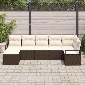 ARDEBO.de - 7-teilige Garten Sofa Gruppe mit Kissen braunes Poly Rattan, 2-Sitzer Garten Sofa mit Kissen braunes Poly Rattan