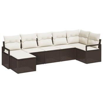 7-teilige Garten Sofa Gruppe mit Kissen braunes Poly Rattan, 2-Sitzer Garten Sofa mit Kissen braunes Poly Rattan