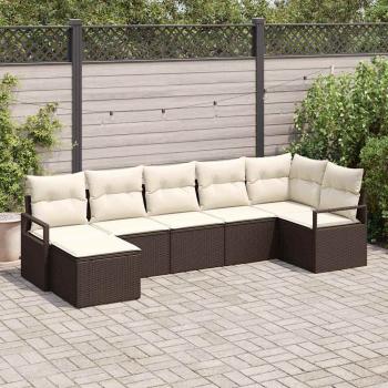 7-teilige Garten Sofa Gruppe mit Kissen braunes Poly Rattan, 2-Sitzer Garten Sofa mit Kissen braunes Poly Rattan