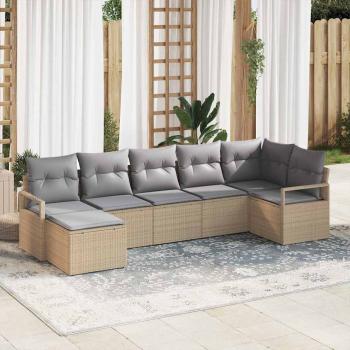 ARDEBO.de - 7-teiliges Garten Sofa Set mit Kissen Beige Poly Rattan, 2-Sitzer Garten Sofa mit Kissen Beige Poly Rattan