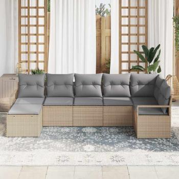Sofa Set mit Kissen 7 pcs Beige Poly Rattan