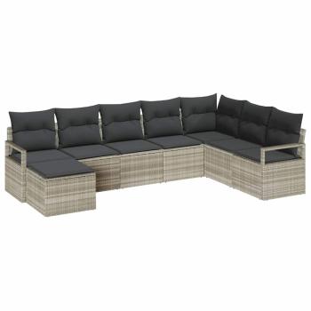 7-teilige Garten-Sofa-Set mit Kissen Hellgrau Poly-Rattan, 2-Sitzer Garten-Sofa mit Kissen Grau Poly-Rattan