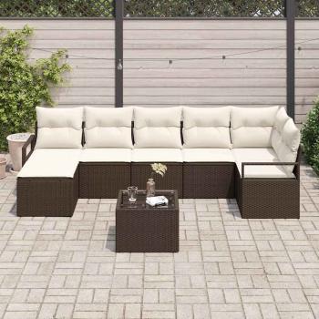 7-teilige Garten Sofa Set mit Kissen Grau Poly Rattan, 2-Sitzer Garten Sofa mit Kissen Braun Poly Rattan