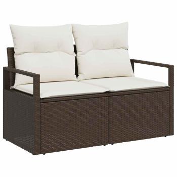 7-teilige Garten Sofa Set mit Kissen Grau Poly Rattan, 2-Sitzer Garten Sofa mit Kissen Braun Poly Rattan