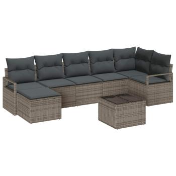 7-teiliges Garten-Sofa-Set mit Kissen Schwarz Poly-Rattan, 2-Sitzer Garten-Sofa mit Kissen Grau Poly-Rattan