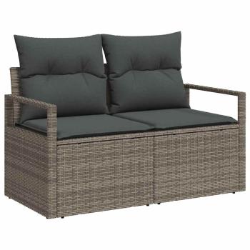 7-teiliges Garten-Sofa-Set mit Kissen Schwarz Poly-Rattan, 2-Sitzer Garten-Sofa mit Kissen Grau Poly-Rattan