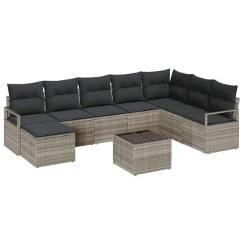 8-teiliges Gartensofa Set mit Kissen Grau Poly Rattan, 2-Sitzer Gartensofa mit Kissen Grau Poly Rattan