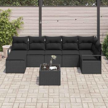 8-teiliges Garten-Sofa Set mit Kissen Beige Poly-Rattan, 2-Sitzer Garten-Sofa mit Kissen Schwarz Poly-Rattan