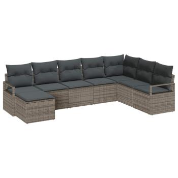 ARDEBO.de - 8-teiliges Garten Sofa Set mit Kissen Grau Poly Rattan, 2-Sitzer Garten Sofa mit Kissen Grau Poly Rattan