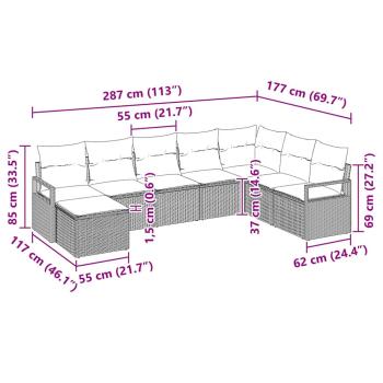 8-teiliges Garten Sofa Set mit Kissen Grau Poly Rattan, 2-Sitzer Garten Sofa mit Kissen Grau Poly Rattan
