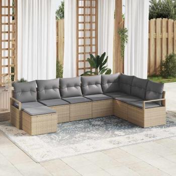 ARDEBO.de - 8-teiliges Garten-Sofa-Set mit Kissen Beige Poly Rattan, 2-Sitzer Garten-Sofa mit Kissen Beige Poly Rattan