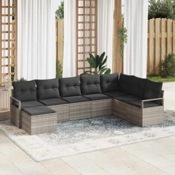 ARDEBO.de - 8-teiliges Garten-Sofa-Set mit Kissen Hellgrau Poly-Rattan, 2-Sitzer Garten-Sofa mit Kissen Grau Poly-Rattan