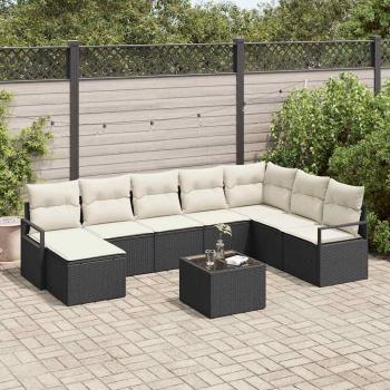 ARDEBO.de - 8-teiliges Garten Sofa Set mit Kissen in Braun Poly Rattan, 2-Sitzer Garten Sofa mit Kissen in Schwarz Poly Rattan