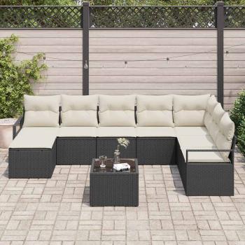 8-teiliges Garten Sofa Set mit Kissen in Braun Poly Rattan, 2-Sitzer Garten Sofa mit Kissen in Schwarz Poly Rattan