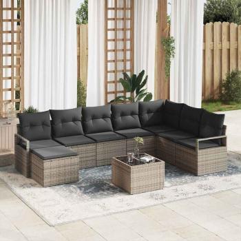 ARDEBO.de - 8-teiliges Garten Sofa Set mit Kissen Schwarz Poly Rattan, 2-Sitzer Garten Sofa mit Kissen Grau Poly Rattan