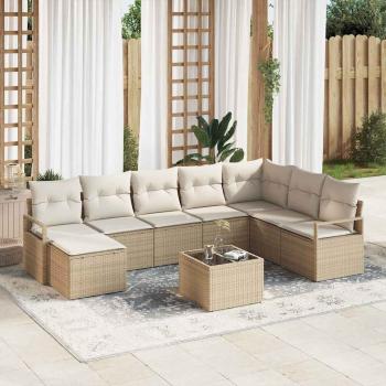 ARDEBO.de - 9-teiliges Garten Sofa Set mit Kissen Braunes Poly Rattan, 2-Sitzer Garten Sofa mit Kissen Beiges Poly Rattan