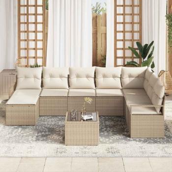 9-teiliges Garten Sofa Set mit Kissen Braunes Poly Rattan, 2-Sitzer Garten Sofa mit Kissen Beiges Poly Rattan