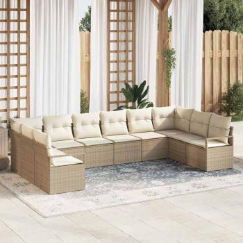 ARDEBO.de - 10-teiliges Garten-Sofa-Set mit Kissen Beige Poly Rattan, 2-Sitzer Garten-Sofa mit Kissen Beige Poly Rattan