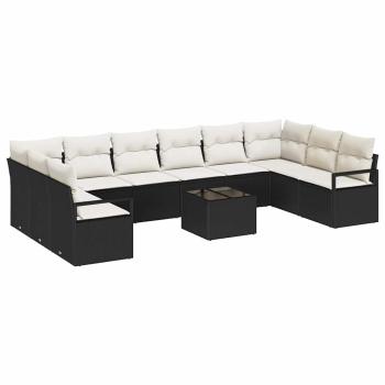 ARDEBO.de - 10-teiliges Garten Sofa Set mit Kissen Braun Poly Rattan, 2-Sitzer Garten Sofa mit Kissen Schwarz Poly Rattan
