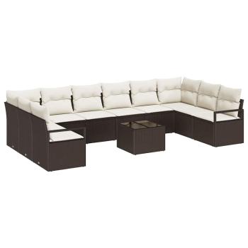 ARDEBO.de - 10-teiliges Garten-Sofa-Set mit Kissen Grau Poly-Rattan, 2-Sitzer Garten-Sofa mit Kissen Braun Poly-Rattan