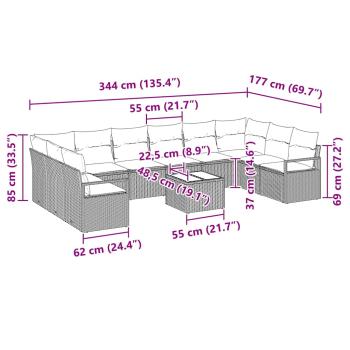 10-teiliges Garten-Sofa-Set mit Kissen Grau Poly-Rattan, 2-Sitzer Garten-Sofa mit Kissen Braun Poly-Rattan