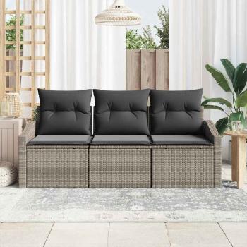 3-teiliges Garten-Sofa-Set mit Kissen Grau Poly-Rattan
