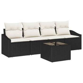 5-teiliges Garten Sofa Set mit Kissen Schwarz Poly Rattan