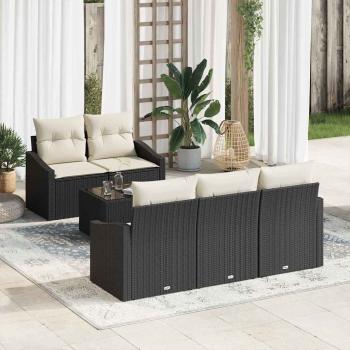 ARDEBO.de - 6-teiliges Garten Sofa Set mit Kissen Schwarz Poly Rattan