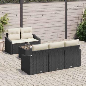 6-teiliges Garten Sofa Set mit Kissen Schwarz Poly Rattan