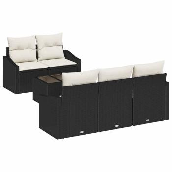 6-teiliges Garten Sofa Set mit Kissen Schwarz Poly Rattan