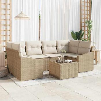 ARDEBO.de - 7-teiliges Garten Sofa Set mit Kissen Beige Poly Rattan