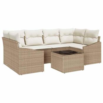 7-teiliges Garten Sofa Set mit Kissen Beige Poly Rattan
