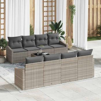 ARDEBO.de - 9-teiliges Garten Sofa Set mit Kissen in Hellgrau aus Poly Rattan