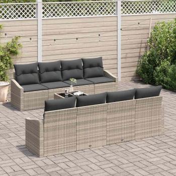 9-teiliges Garten Sofa Set mit Kissen in Hellgrau aus Poly Rattan