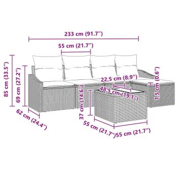 5-teiliges Garten-Sofa-Set mit Kissen braun Poly-Rattan