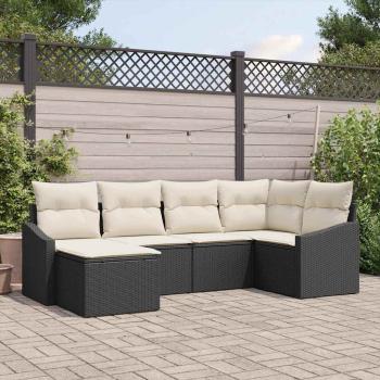 ARDEBO.de - 6-teiliges Garten-Sofa-Set mit Kissen Schwarz Poly-Rattan