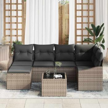 6-teiliges Garten Sofa Set mit Kissen Schwarz Poly Rattan