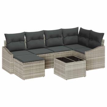 7-teiliger Garten Sofa Set mit Kissen Graues Poly-Rattan